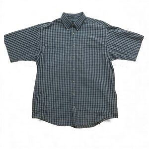 Van Heusen Shirt Mens Large Tall Blue Plaid Wrinkle Free Button Up Sz LT Grunge